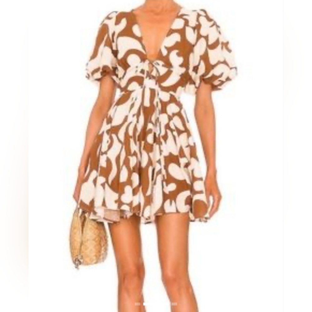 House of Harlow 1960 Brown & White Floral Puff-Sleeve Dress for Women - Picture 5 of 16